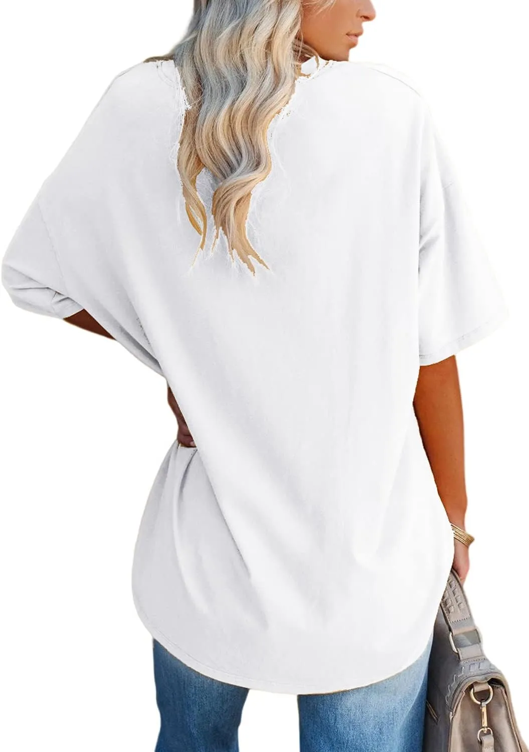 YEXIPO Women's Oversized T Shirts Summer Short Sleeve Loose Fit Casual Crewneck Plain Tunic Tops