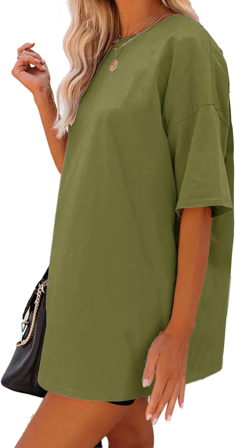 YEXIPO Women's Oversized T Shirts Summer Short Sleeve Loose Fit Casual Crewneck Plain Tunic Tops