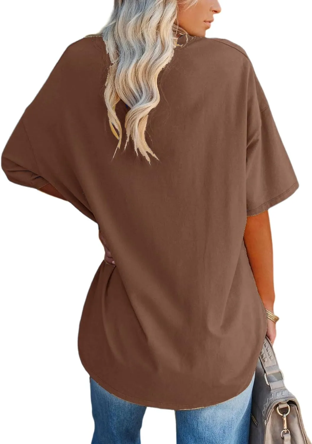 YEXIPO Women's Oversized T Shirts Summer Short Sleeve Loose Fit Casual Crewneck Plain Tunic Tops