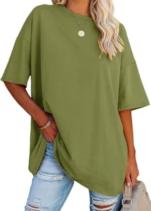 YEXIPO Women's Oversized T Shirts Summer Short Sleeve Loose Fit Casual Crewneck Plain Tunic Tops