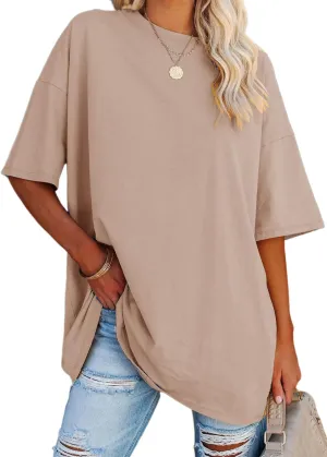 YEXIPO Women's Oversized T Shirts Summer Short Sleeve Loose Fit Casual Crewneck Plain Tunic Tops