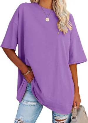 YEXIPO Women's Oversized T Shirts Summer Short Sleeve Loose Fit Casual Crewneck Plain Tunic Tops