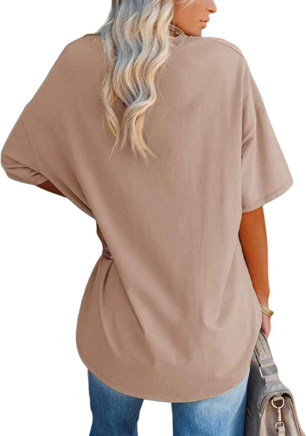 YEXIPO Women's Oversized T Shirts Summer Short Sleeve Loose Fit Casual Crewneck Plain Tunic Tops