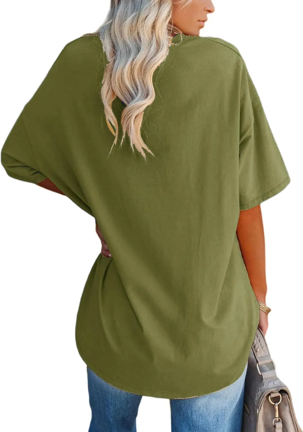 YEXIPO Women's Oversized T Shirts Summer Short Sleeve Loose Fit Casual Crewneck Plain Tunic Tops