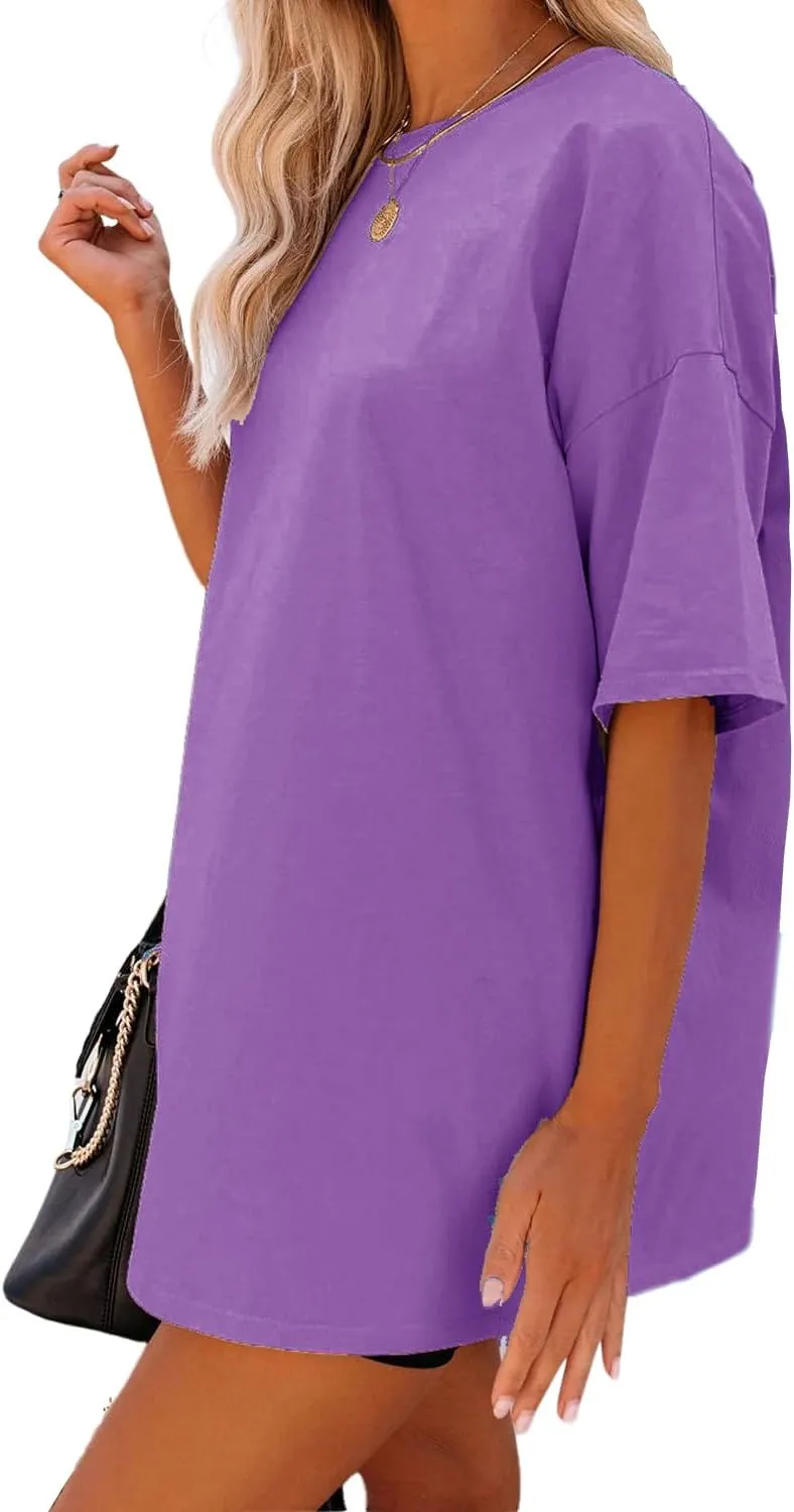 YEXIPO Women's Oversized T Shirts Summer Short Sleeve Loose Fit Casual Crewneck Plain Tunic Tops
