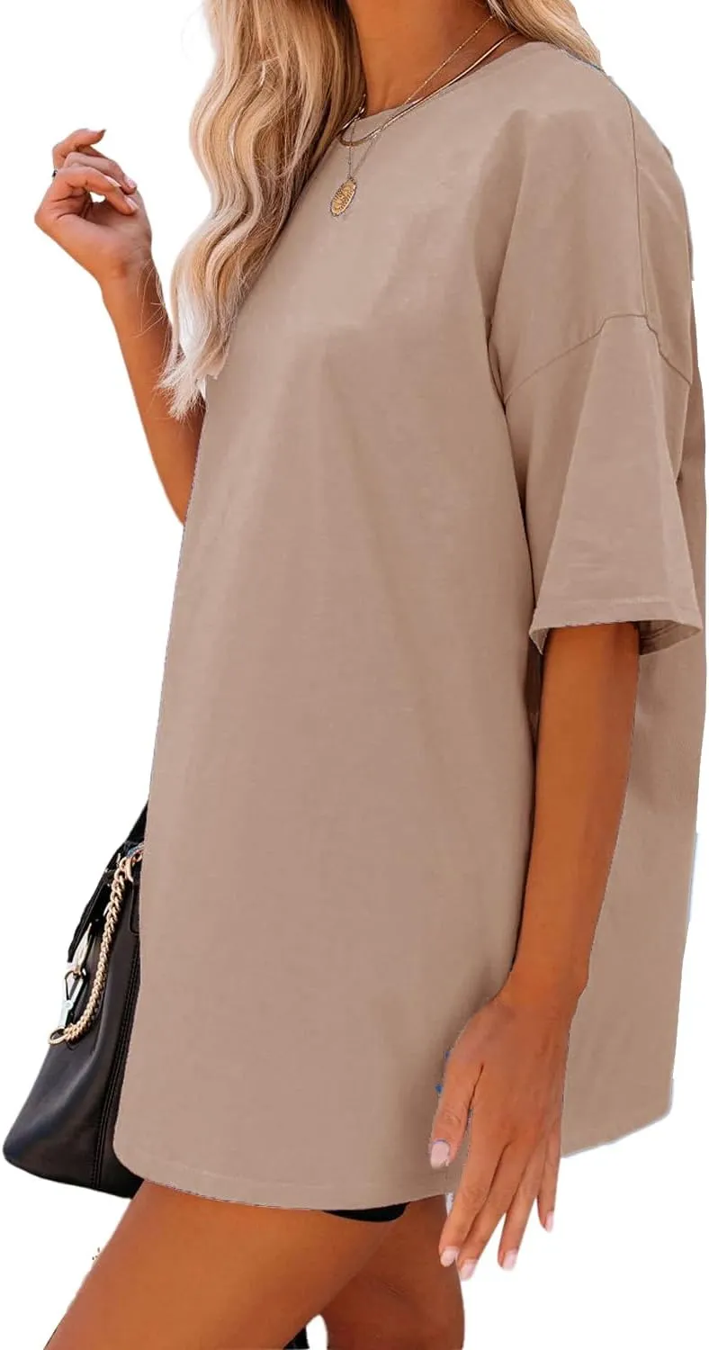 YEXIPO Women's Oversized T Shirts Summer Short Sleeve Loose Fit Casual Crewneck Plain Tunic Tops