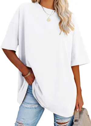 YEXIPO Women's Oversized T Shirts Summer Short Sleeve Loose Fit Casual Crewneck Plain Tunic Tops