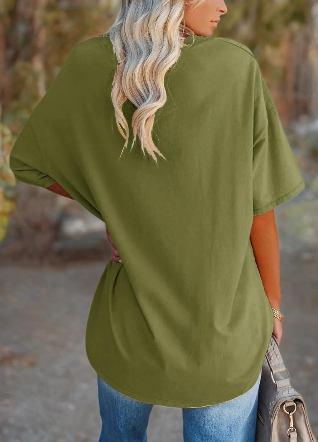 YEXIPO Women's Oversized T Shirts Summer Short Sleeve Loose Fit Casual Crewneck Plain Tunic Tops