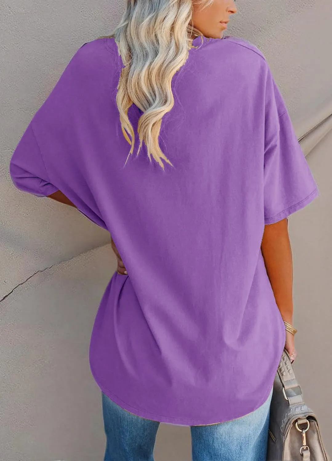 YEXIPO Women's Oversized T Shirts Summer Short Sleeve Loose Fit Casual Crewneck Plain Tunic Tops