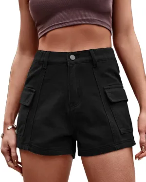 YOCUR Womens Cargo Denim Shorts - Summer Casual Vintage Loose Button Zipper Shorts
