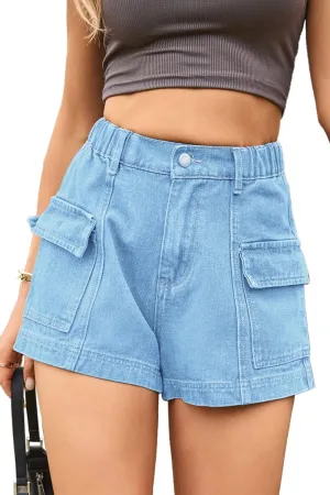 YOCUR Womens Cargo Denim Shorts - Summer Casual Vintage Loose Button Zipper Shorts