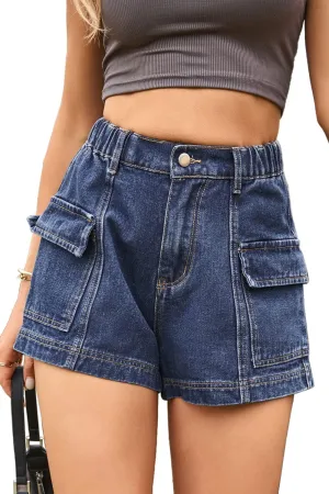 YOCUR Womens Cargo Denim Shorts - Summer Casual Vintage Loose Button Zipper Shorts