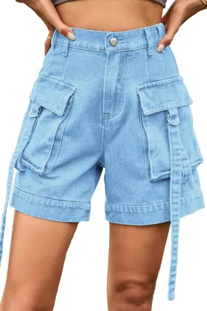YOCUR Womens Cargo Denim Shorts - Summer Casual Vintage Loose Button Zipper Shorts