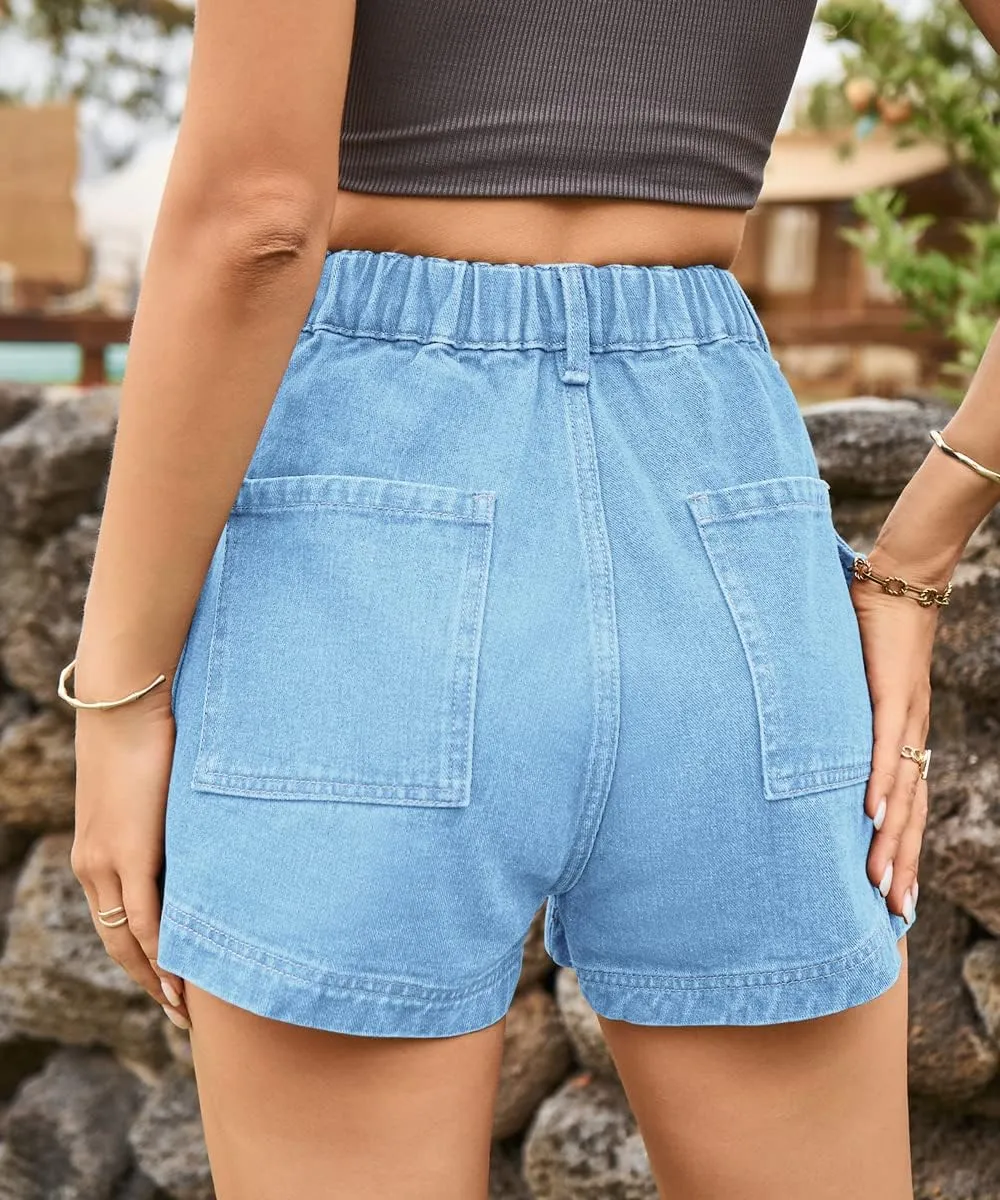 YOCUR Womens Cargo Denim Shorts - Summer Casual Vintage Loose Button Zipper Shorts