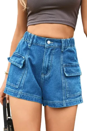 YOCUR Womens Cargo Denim Shorts - Summer Casual Vintage Loose Button Zipper Shorts
