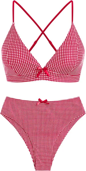 ZAFUL Women's V Neck Bikini Set High Waisted Swimsuits Lace Up Bow Decor Cheeky Two Piece Bathing Suit