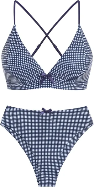 ZAFUL Women's V Neck Bikini Set High Waisted Swimsuits Lace Up Bow Decor Cheeky Two Piece Bathing Suit