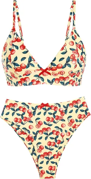 ZAFUL Women's V Neck Bikini Set High Waisted Swimsuits Lace Up Bow Decor Cheeky Two Piece Bathing Suit