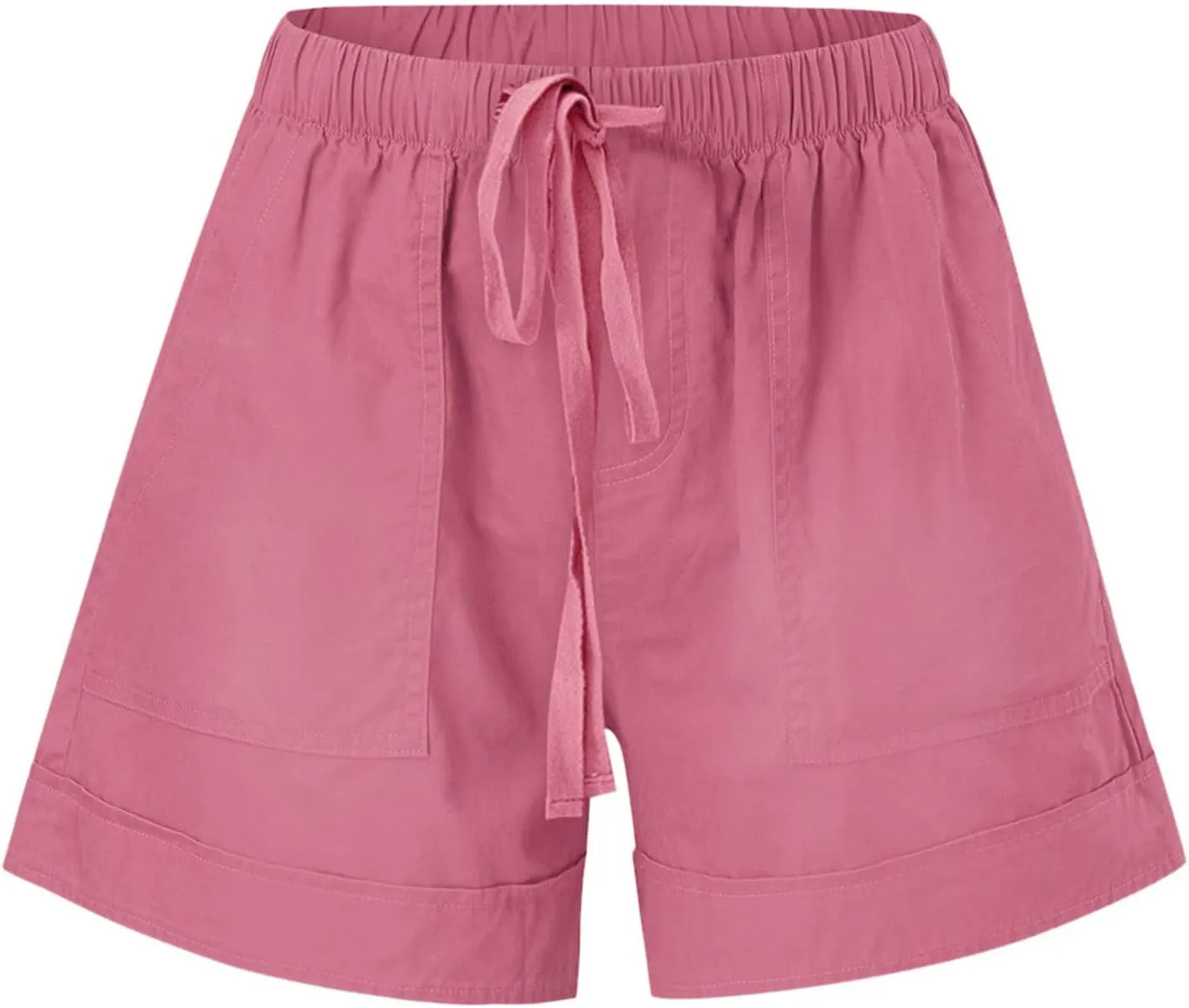 ZDRZK Womens Summer Shorts Plus Size Solid Comfy Drawstring Casual Shorts Elastic Waist Pocket Loose Travel Shorts Pants